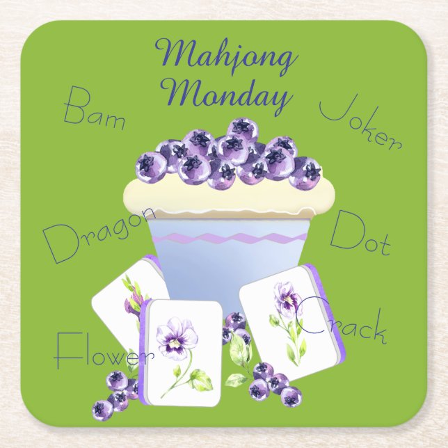 Mahjong Tiles Paper Coaster Underlägg Papper Kvadrat (Framsidan)