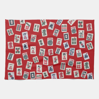 MahJong tiles (symbols) on red Kökshandduk