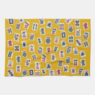 MahJong tiles (symbols) on yellow Kökshandduk