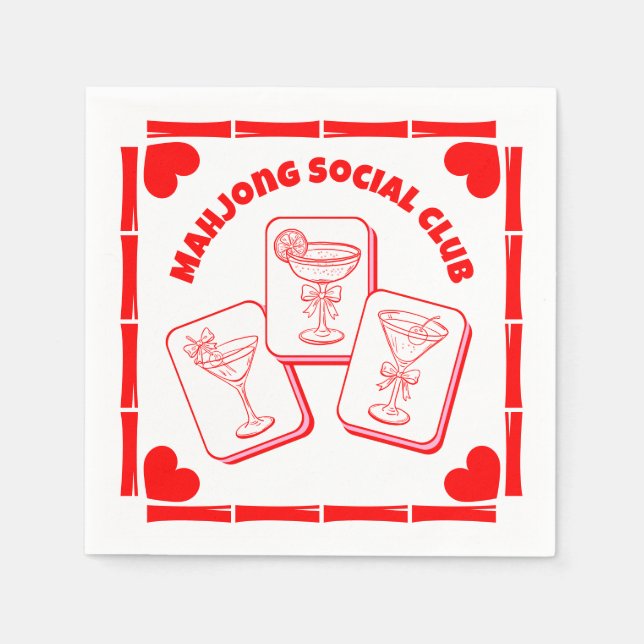 Mahjong Valentine's Party Cocktail Pappersservett (Framsidan)