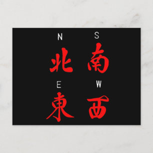 Mahjong-Vind,Honor Kostym,North,South,Öster,Väster Vykort
