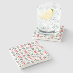 Mahjongbrickor #4 Röd Grön Blå Vit Stenunderlägg