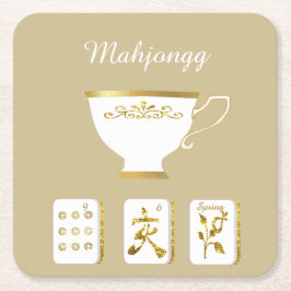 Mahjongbrickor och tekopp underlägg papper kvadrat