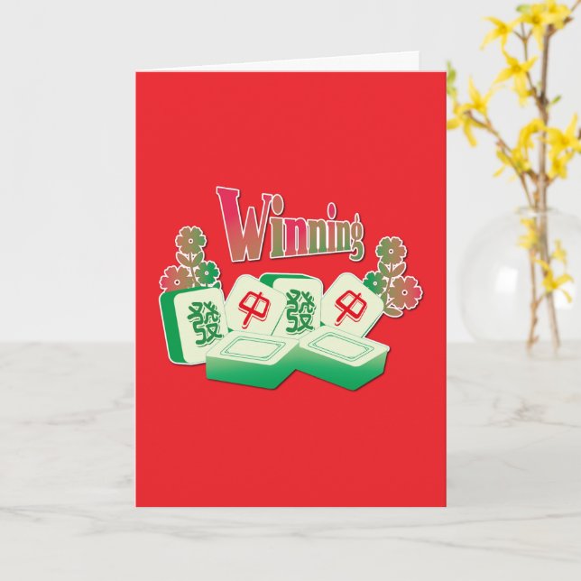 Mahjongbrickor röda gröna blommor  kort (Gul blomma)