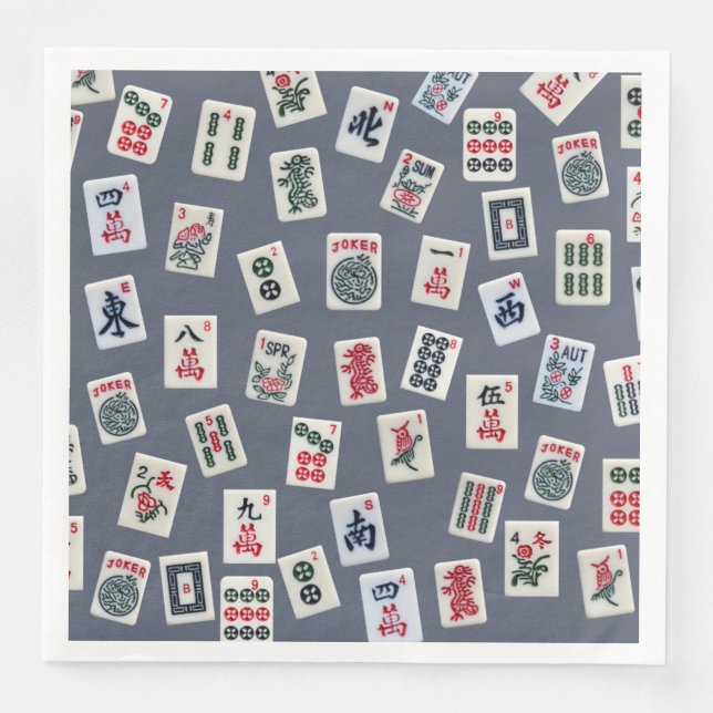 MahJongg tiles design on dark blue Pappersservett (Framsida)