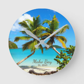 Maho Bay Beach St. John Wall Clock Rund Klocka