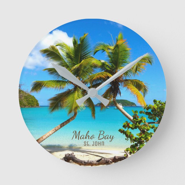 Maho Bay Beach St. John Wall Clock Rund Klocka (Framsida)
