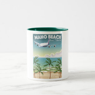 Maho Beach Saint Martin flygplan poster Två-Tonad Mugg