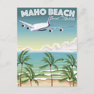 Maho Beach Saint Martin flygplan poster Vykort