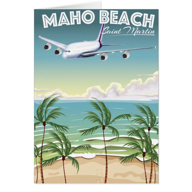 Maho Beach Saint Martin flygplansaffisch Hälsningskort (Framsidan)
