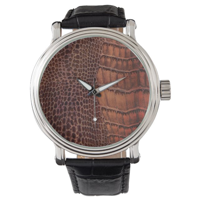 Mahogany Alligator Classic Reptile Leather (Faux) Armbandsur (Framsida)