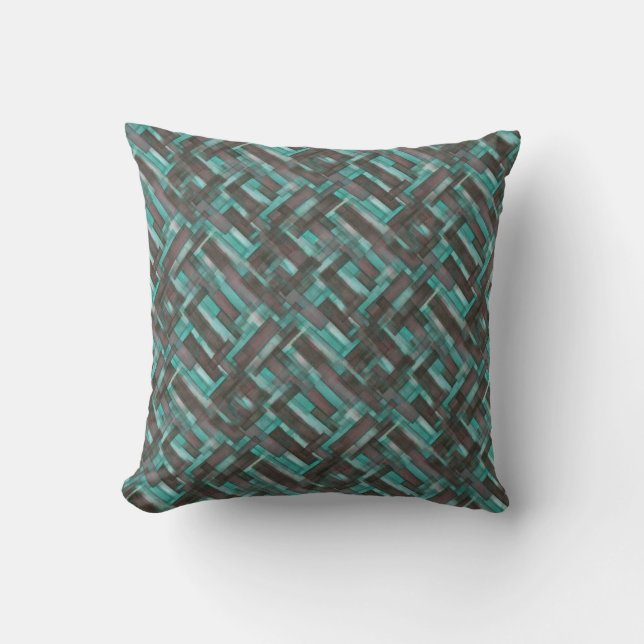 Mahogany Aqua Crosshatch Mönster Dekorativ kudde (Framsida)