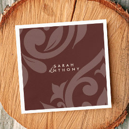 Mahogany Red Damask Elegant Classic Bröllop Pappersservett