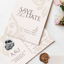 Mahogany Red Ivory Photo Bröllop spara datum Ann Meddelande Vykort