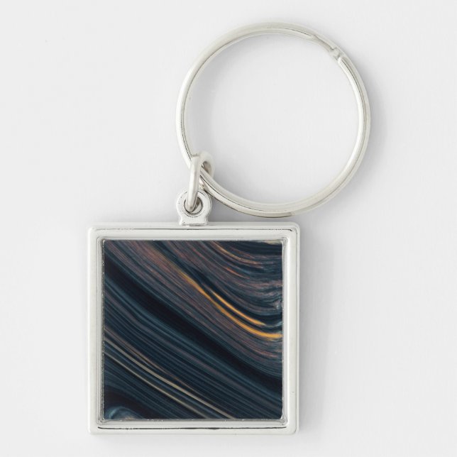 Mahogny Goldsheen Obsidian Fyrkantig Silverfärgad Nyckelring (Framsidan)