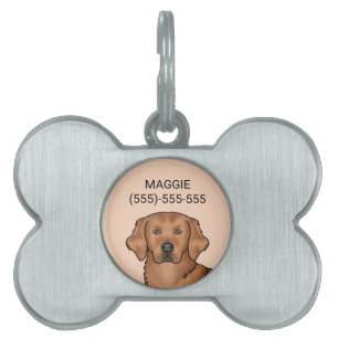 Mahogny Röd Golden Retriever Tecknad Hund Porträtt ID-bricka Husdjur