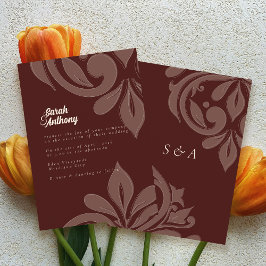 Mahogny Röd Smakfull Elegant Damask Bröllop Inbjudningar