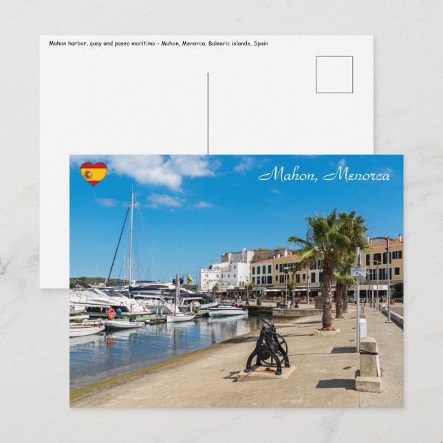 Mahon hamn och paseo maritimo - Menorca, Spanien Vykort (Fram/baksida)