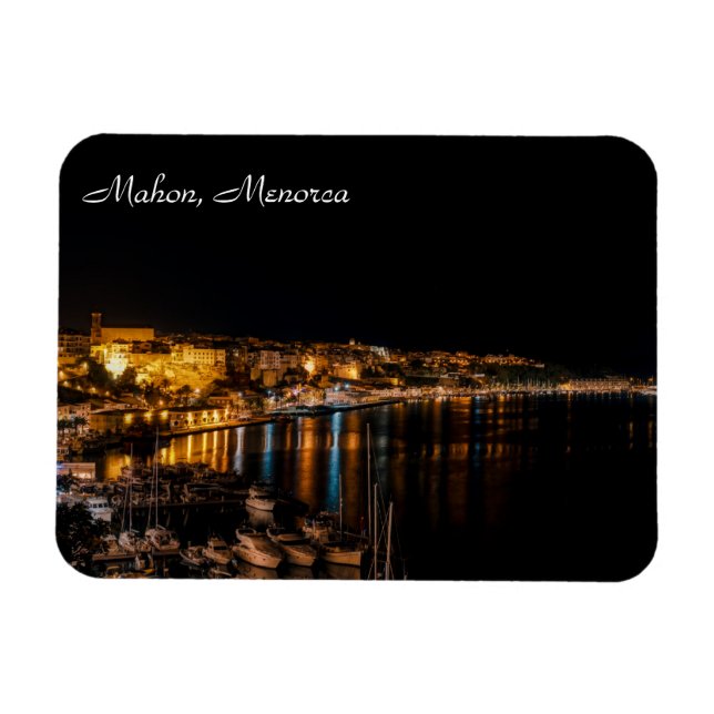 Mahon Harbor nattetid - Menorca, Spanien Magnet (Horisontell)