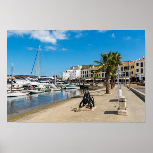 Mahon harbor och paseo maritimo - Menorca, Spanien Poster