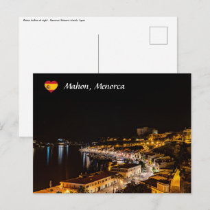 Mahons hamn på natten - Menorca, Spanien Vykort