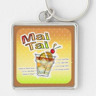 MAI TAI COCKTAIL RECIPE ART FYRKANTIG SILVERFÄRGAD NYCKELRING