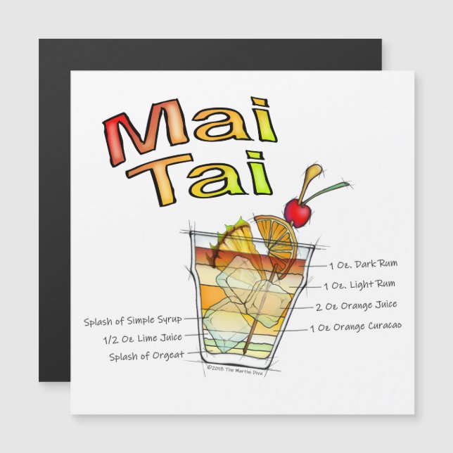 MAI TAI COCKTAIL RECIPE ART MAGNETISK INBJUDNINGSKORT (Fram/baksida)