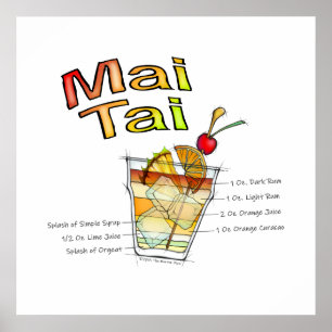 MAI TAI COCKTAIL RECIPE ART POSTER & SKRIVER