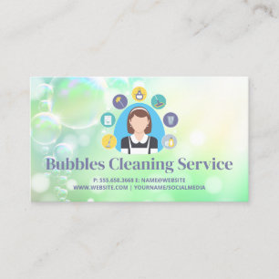 Maid and Städning Verktyg Icons   Soap Bubbles Visitkort