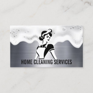 Maid Cleaner Soap Suds Metallisk bakgrund Visitkort