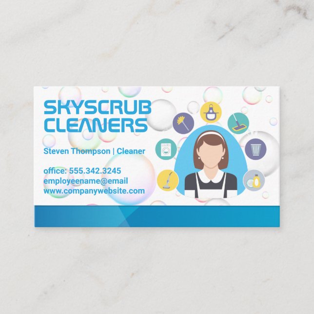 Maid | Cleaner Tool Equipment Visitkort (Framsida)
