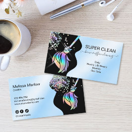 Maid Cleaning House Sparkling Holograph Business C Visitkort