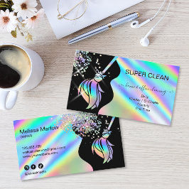 Maid Cleaning House Sparkling Holograph Business C Visitkort