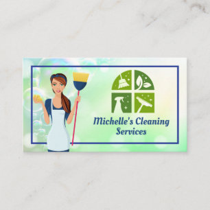 Maid Holding Broom   Soap Bubbles Visitkort