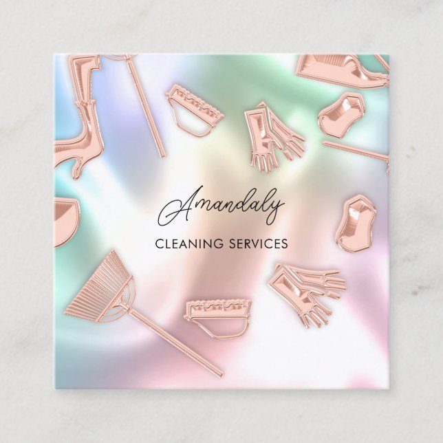 Maid House Städning Office Services Logotyp Hologr Fyrkantigt Visitkort (Framsida)