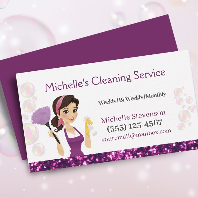 Maid House Städning Service Lila Glitter Visitkort (Skapare uppladdad)