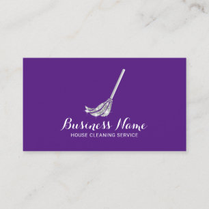 Maid House Städning Service Mop Logotyp Lila Visitkort