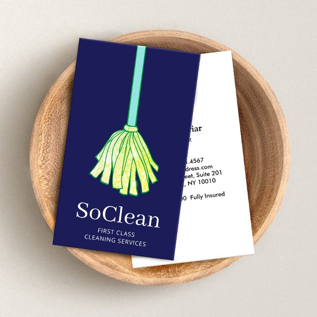 Maid House Städning Services Grönt Glitter Mop Visitkort (Skapare uppladdad)