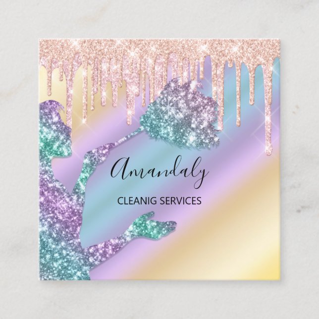Maid House Städning Services Logotyp Drives Glitte Fyrkantigt Visitkort (Framsida)
