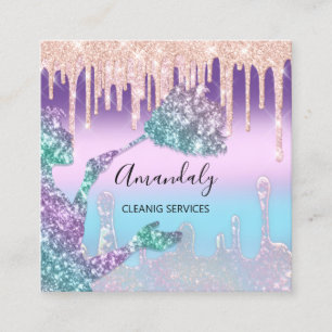 Maid House Städning Services Logotyp Drives Ombre Fyrkantigt Visitkort