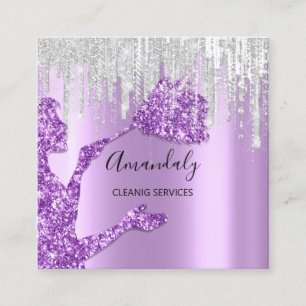 Maid House Städning Services Logotyp Grått Drip Fyrkantigt Visitkort