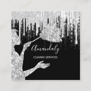 Maid House Städning Services Logotyp Grått Drip Fyrkantigt Visitkort