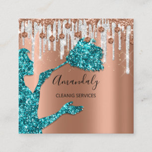 Maid House Städning Services Logotyp Grått Drivn Fyrkantigt Visitkort