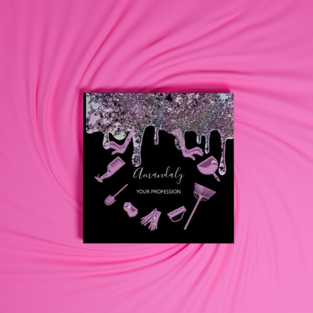 Maid House Städning Services Logotyp Holograph Bla Fyrkantigt Visitkort (Skapare uppladdad)