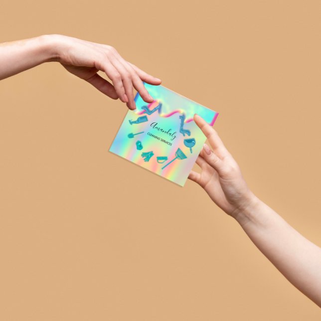 Maid House Städning Services Logotyp Holograph Fyrkantigt Visitkort (Maid House Cleaning Services Logo Holograph Square Business Card)