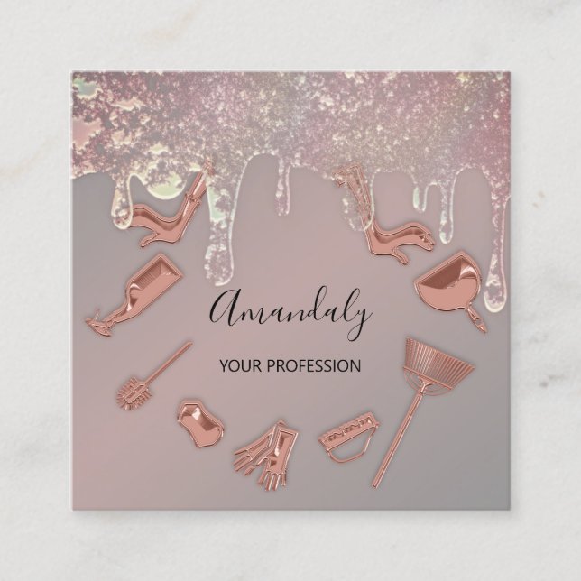 Maid House Städning Services Logotyp Ro Drips Ombr Fyrkantigt Visitkort (Framsida)