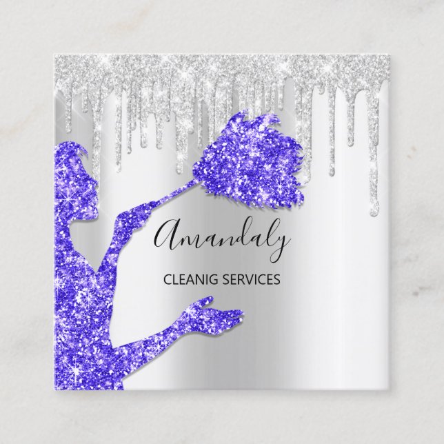 Maid House Städning Services Logotyp, Royal Blue Fyrkantigt Visitkort (Framsida)
