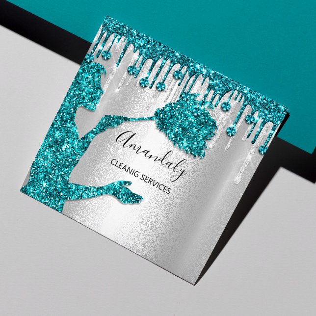 Maid House Städning Services Logotyp Silver Diamon Fyrkantigt Visitkort (Skapare uppladdad)