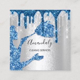 Maid House Städning Services Logotyp Silver Drift Fyrkantigt Visitkort