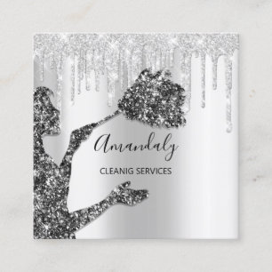 Maid House Städning Services Logotyp Silver Gråt Fyrkantigt Visitkort